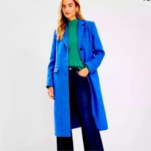 Anne Taylor LOFT Full Length Twill Cobalt Blue Coat Size L